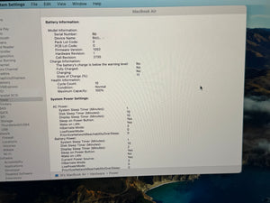 Computer screen displaying battery information on a MacBook Air