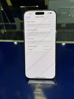 Smartphone with app interface on a reflective surface