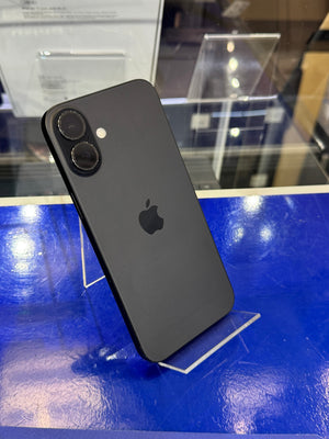 Black smartphone with Apple logo on a blue surface