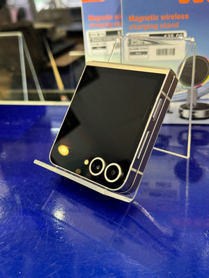 Smartphone on display with a blue background