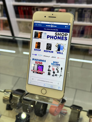 Smartphone displaying a phone repair and sales app in a store setting
