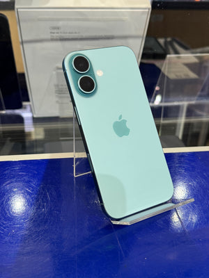 Green smartphone with Apple logo on a blue surface