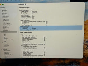 MacBook Air displaying battery information 