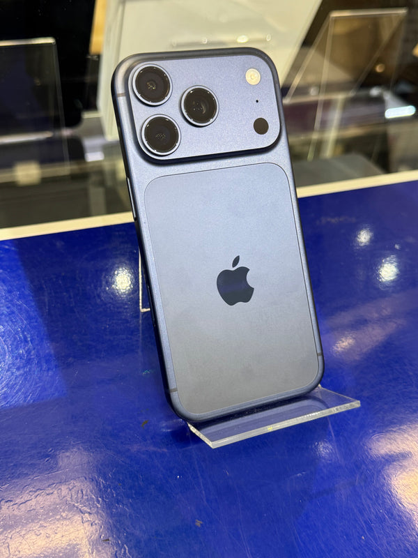 Smartphone with Apple logo on a blue surface