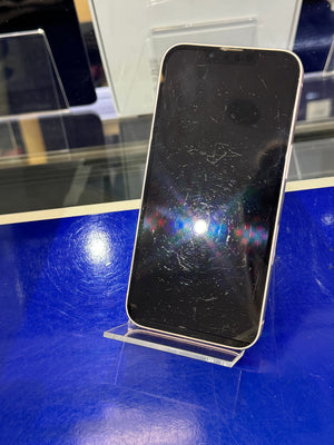 Smartphone with a black screen and scratches on a blue surface