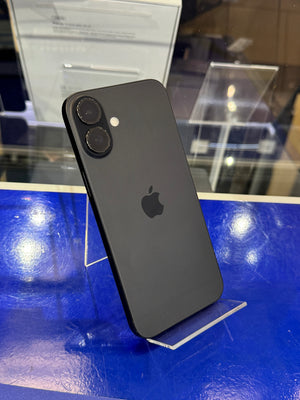 Black smartphone with Apple logo on a blue surface