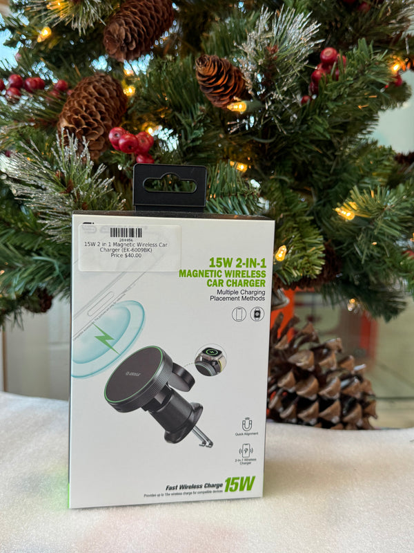 15W 2 in 1 Magnetic Wireless Car Charger (EK-6009BK)