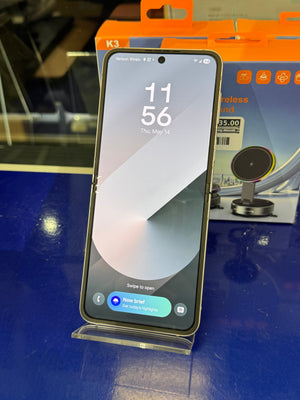 Smartphone on a stand with a blurred background
