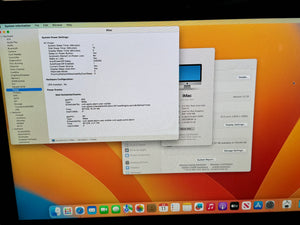 Computer screen displaying system information with a colorful wallpaper