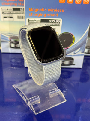 Smartwatch with a strap against a blue background