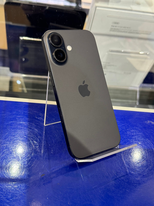 Black smartphone with Apple logo on a blue surface