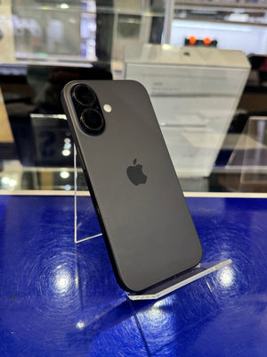 Black smartphone with Apple logo attached to a blue surface