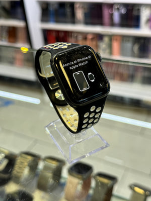 Smartwatch with a clear protective case on a blurred background