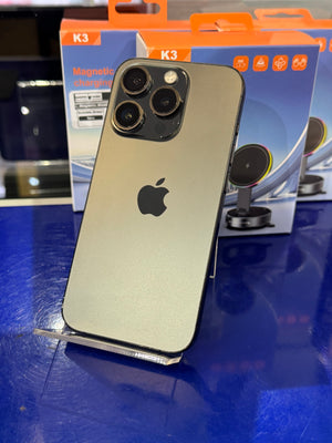 Gold smartphone with Apple logo on a blue surface 