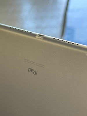 Close-up of an iPad charging port with a blurred background