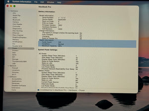 Computer screen displaying system information for a MacBook Pro