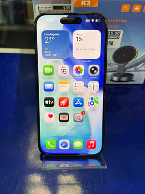 Smartphone displaying app icons on a blue background