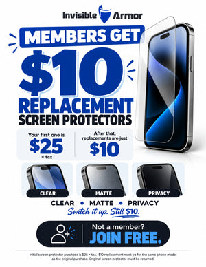 White and blue flyer for the Invisible Armor membership.