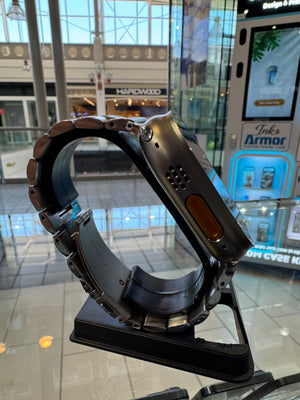 Apple watch on a stand in a store setting