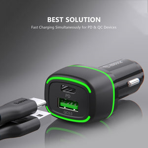 36W Fast Car Charger USB-A & USB-C BK