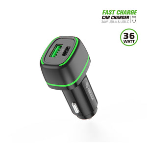 36W Fast Car Charger USB-A & USB-C BK